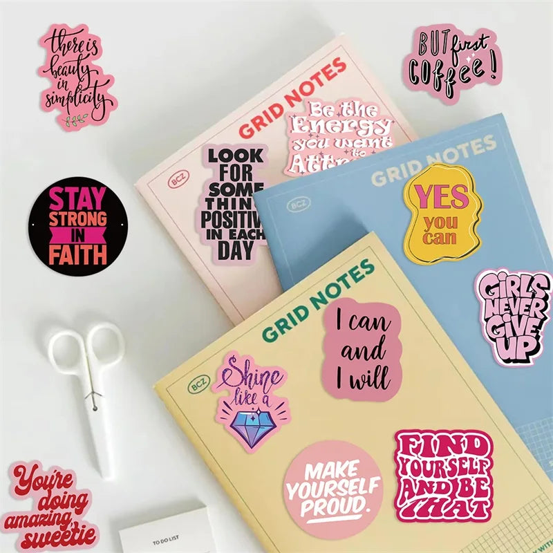 10/30/50PCS Kawaii Encourage Pink PVC Sticky Sticker Aesthetic DIY Stationery Decoration Scrapbooking School Supplies for Kids