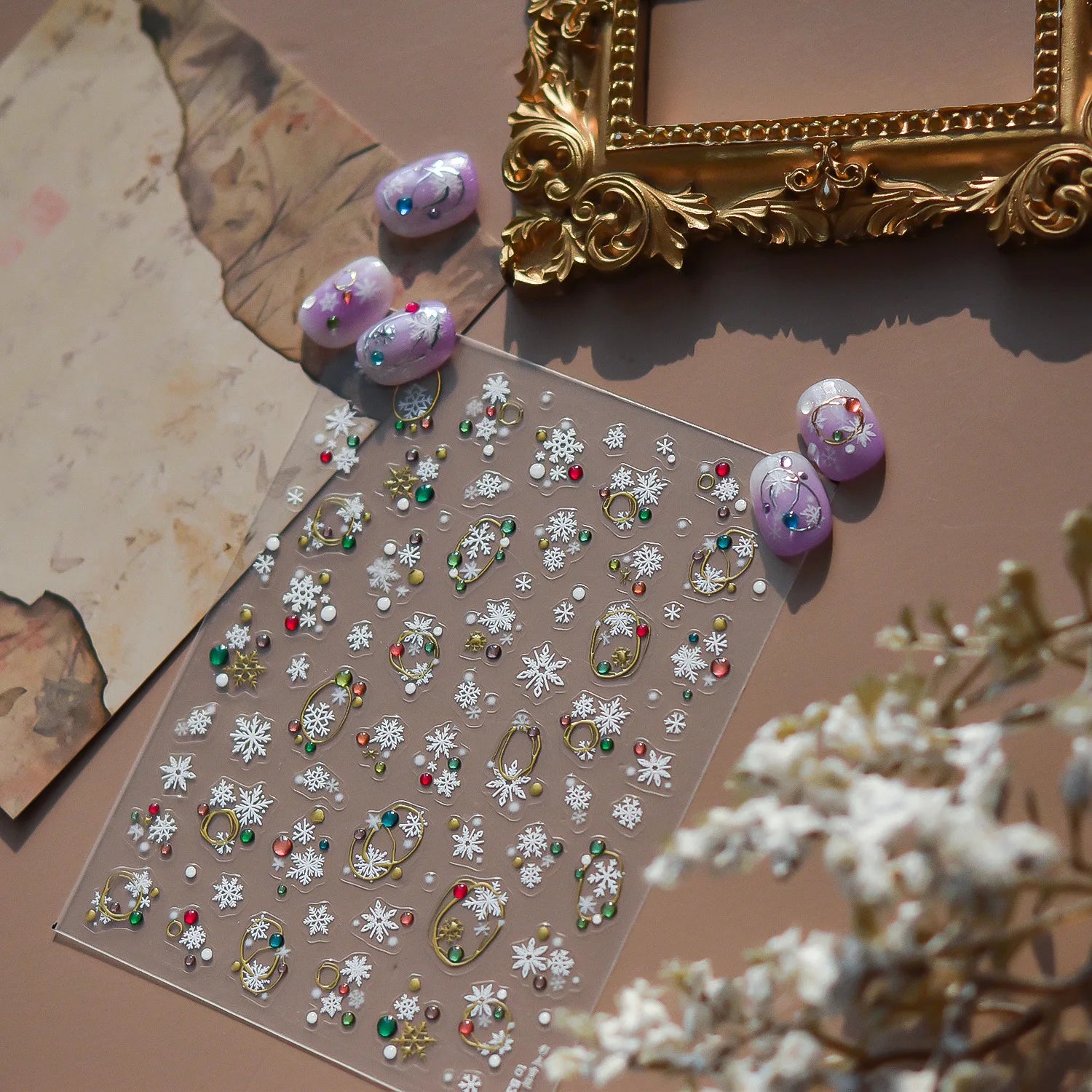 Christmas Hot Stamping Nail Stickers Exquisite Color Dots Snowflake Nails Art Decorations Stickers DIY Back Glue Manicure Decals