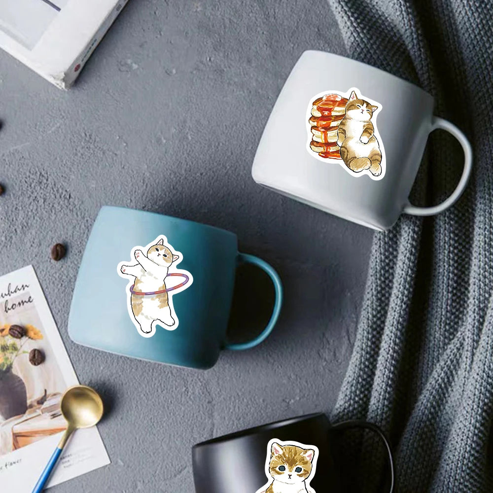64PCS Cute Cartoon Yellow cat Sticker Office Luggage For Phone Coffee Motorcycle Phone Stationery Amazon bestseller Decals ﻿