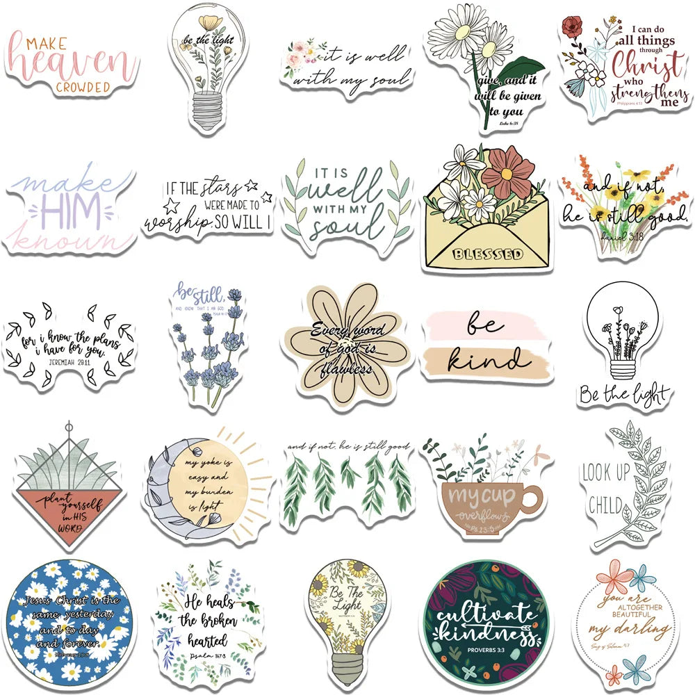50/200PCS Bible Quote Sticker Packs for Decoration Pad Suitcases Phone DIY waterproof Kids Notebook Stationary tickers
