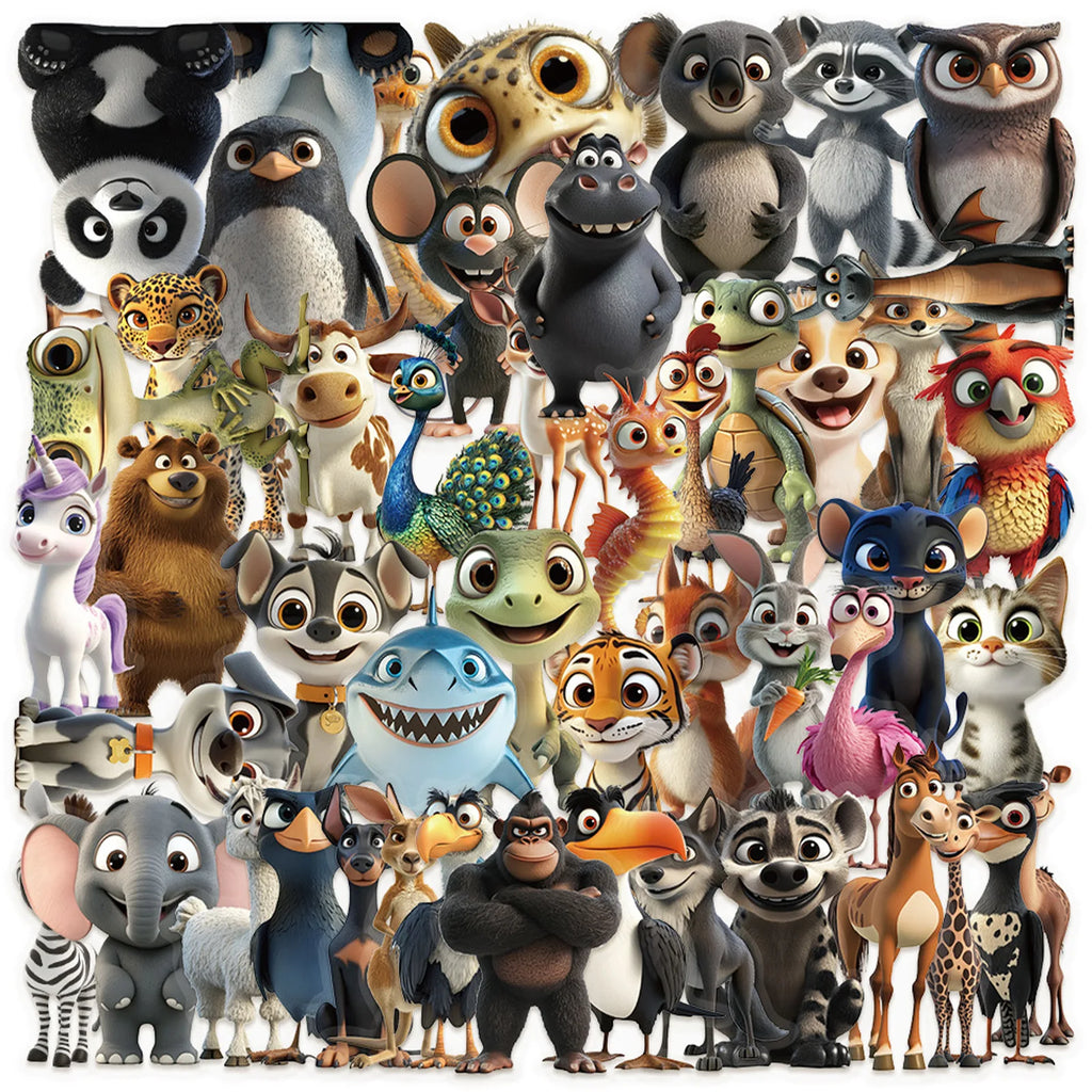 50/100 PCS Transparent PET Cartoon Small Animal Stickers DIY Diary Guitar Cup Luggage Decoration Stationery Stickers