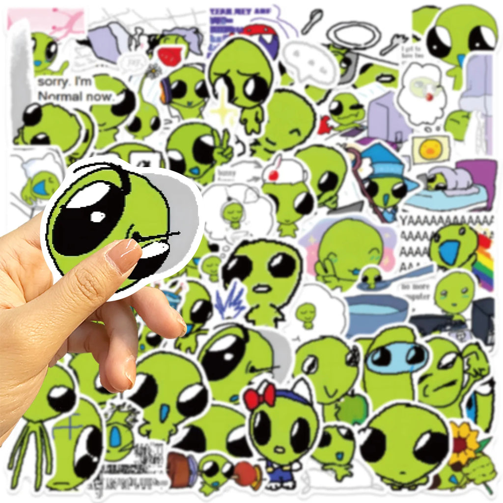 52Pcs Cute Cartoon Green Star Graffiti Stickers DIY for Luggage Notebook Waterproof Stationery Children Reward Stickers