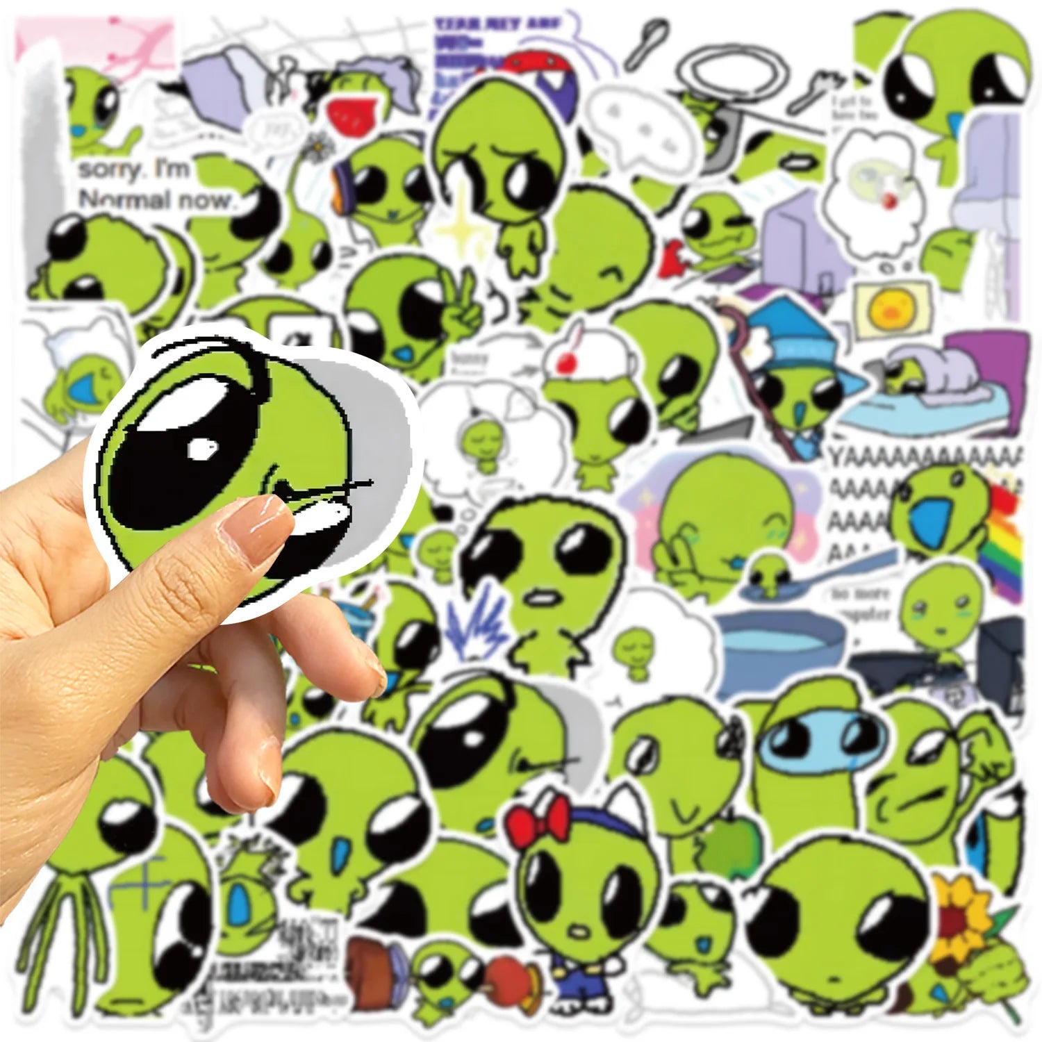 52Pcs Cute Cartoon Green Star Graffiti Stickers DIY for Luggage Notebook Waterproof Stationery Children Reward Stickers