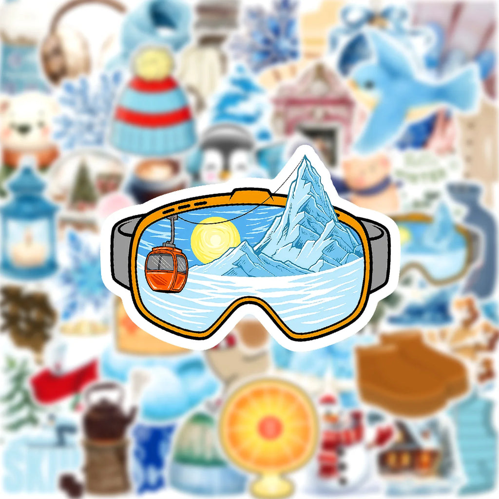 50/100 Pcs Nordic Style Winter Atmosphere Doodle Stickers for Cup Notebook Skate Stationery Box File Holder Helmet Removable
