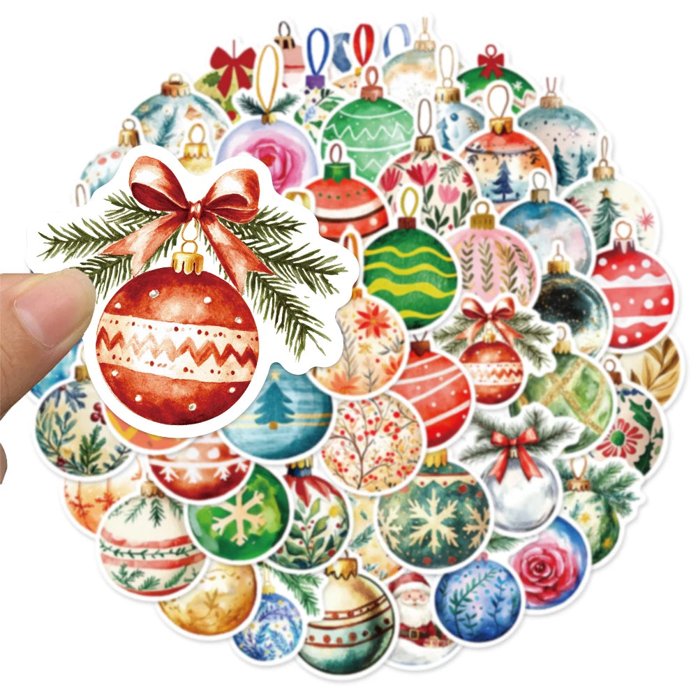 50PCS Cartoon Christmas Balls Fun Decoration Christmas DIY Stickers Album Manual Mobile Luggage Skateboard Waterproof Stickers