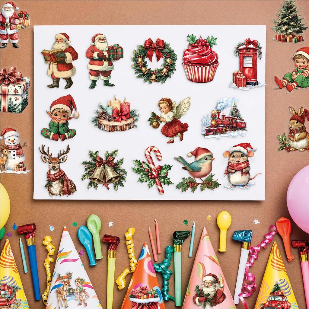 50/100 PCS Cartoon Retro Christmas Sticker Pack Waterproof Transparent PET Booklet Decorative Guitar Notebook