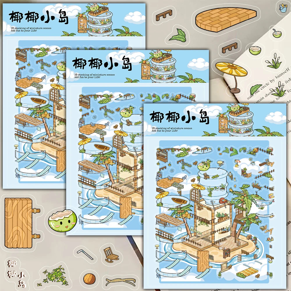 4PCS Coconut Lsland Game Landscaping Sticker Nostalgia Modern Laptop Luggage Graffiti Coffee Living Room Harajuku Sticker