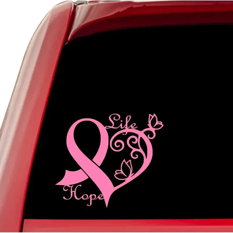 Pink Cancer Awareness Ribbon Heart Butterfly Vine Life Hope Car Stickers For Laptop Water Bottle Phone Car Motorcycle Window Wal