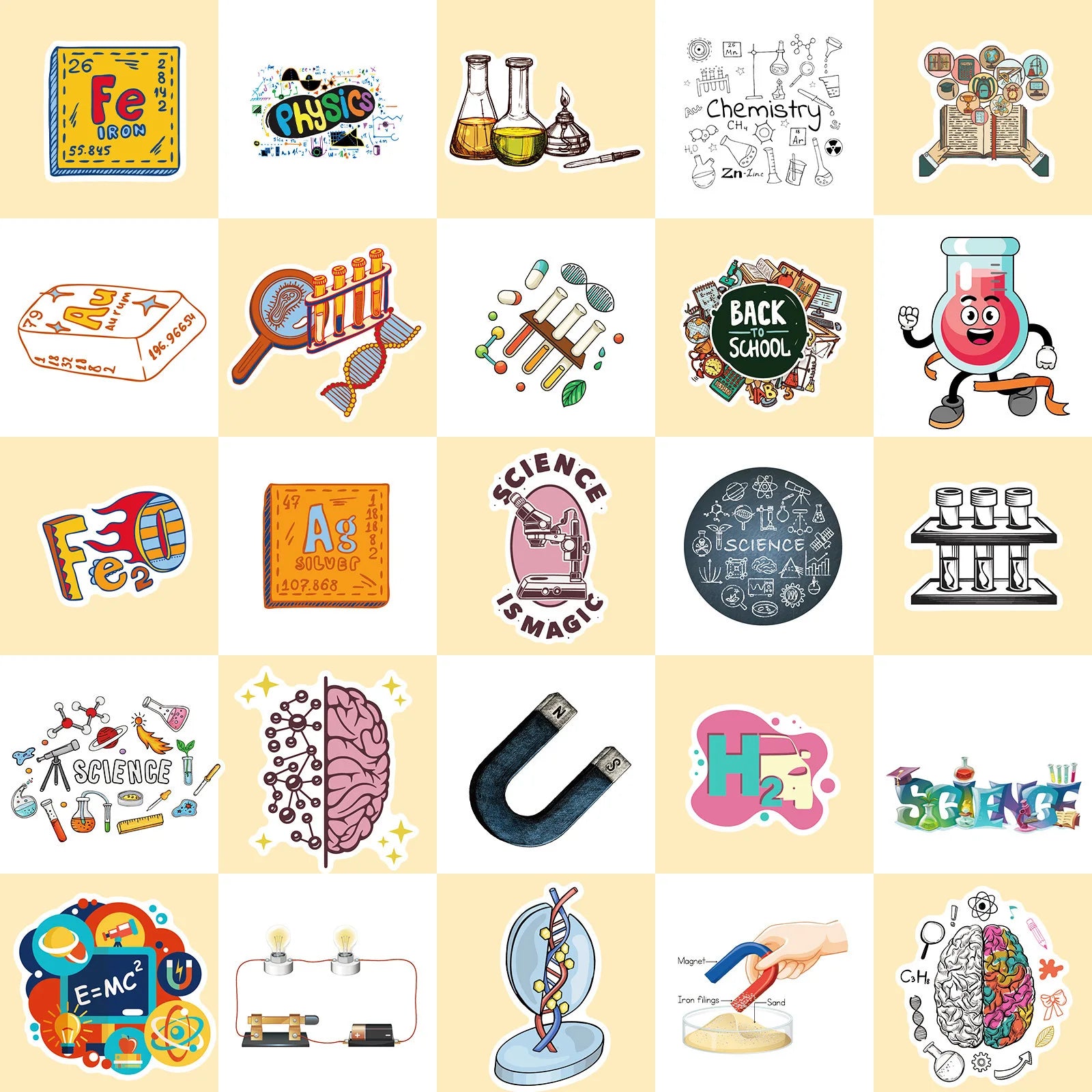 50/100PCS Chemical Equipment Laboratory Science Cartoon Laboratory Supplies Stickers Computer Notebook Stationery Stickers