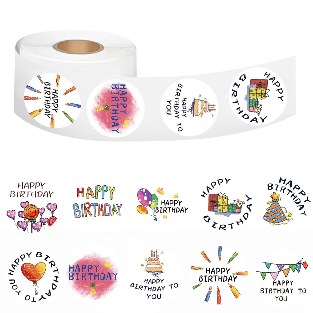 500Pcs/roll Crayon Sticker Notebook Happy Birthday Decoration Laptop Skateboards Motorcycle Retro Cartoon Luggage Stickers