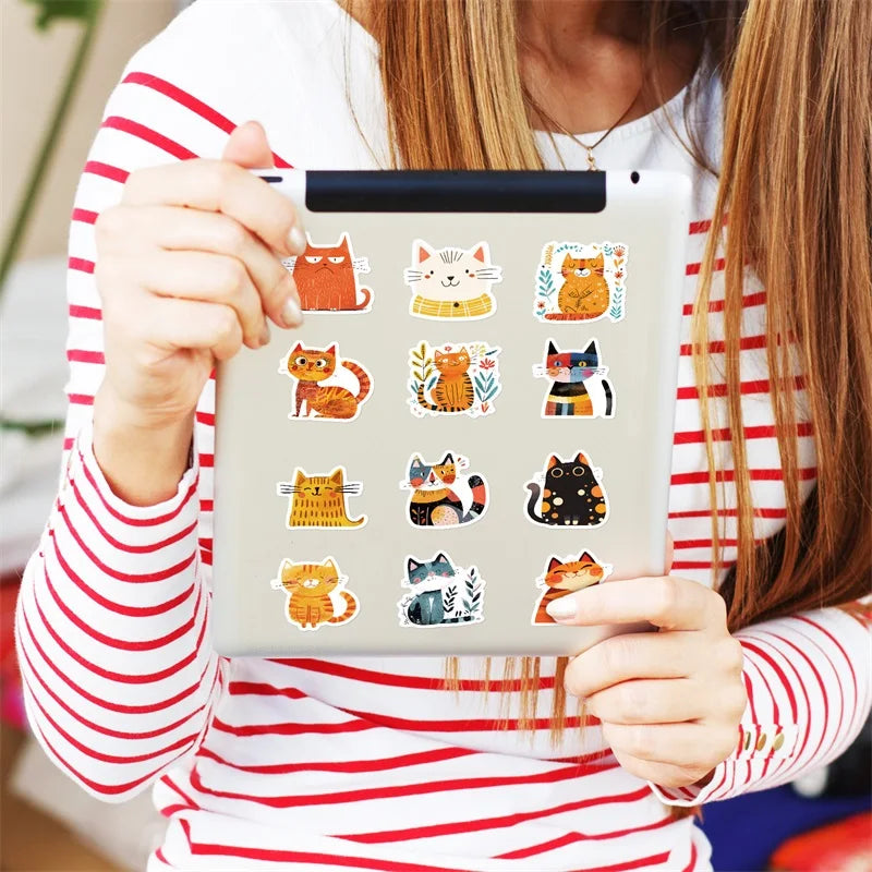 10/30/50PCS Cartoon Japanese Cat PVC Sticky Sticker Aesthetic Stationery DIY Decoration Scrapbooking School Supplies for Kids