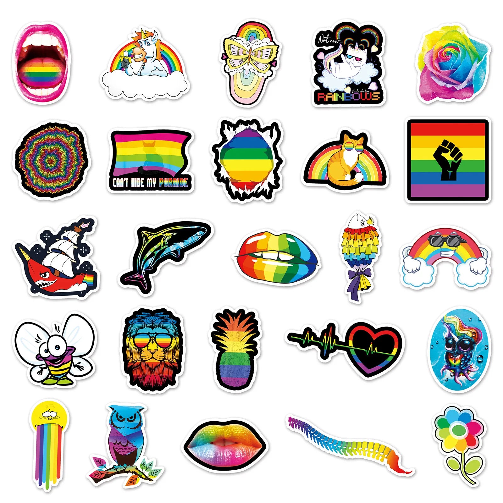 50-Pack Rainbow Color Graffiti Decal Stickers for Laptop Water Bottle Guitar Skateboard Personalized Notebook Decoration