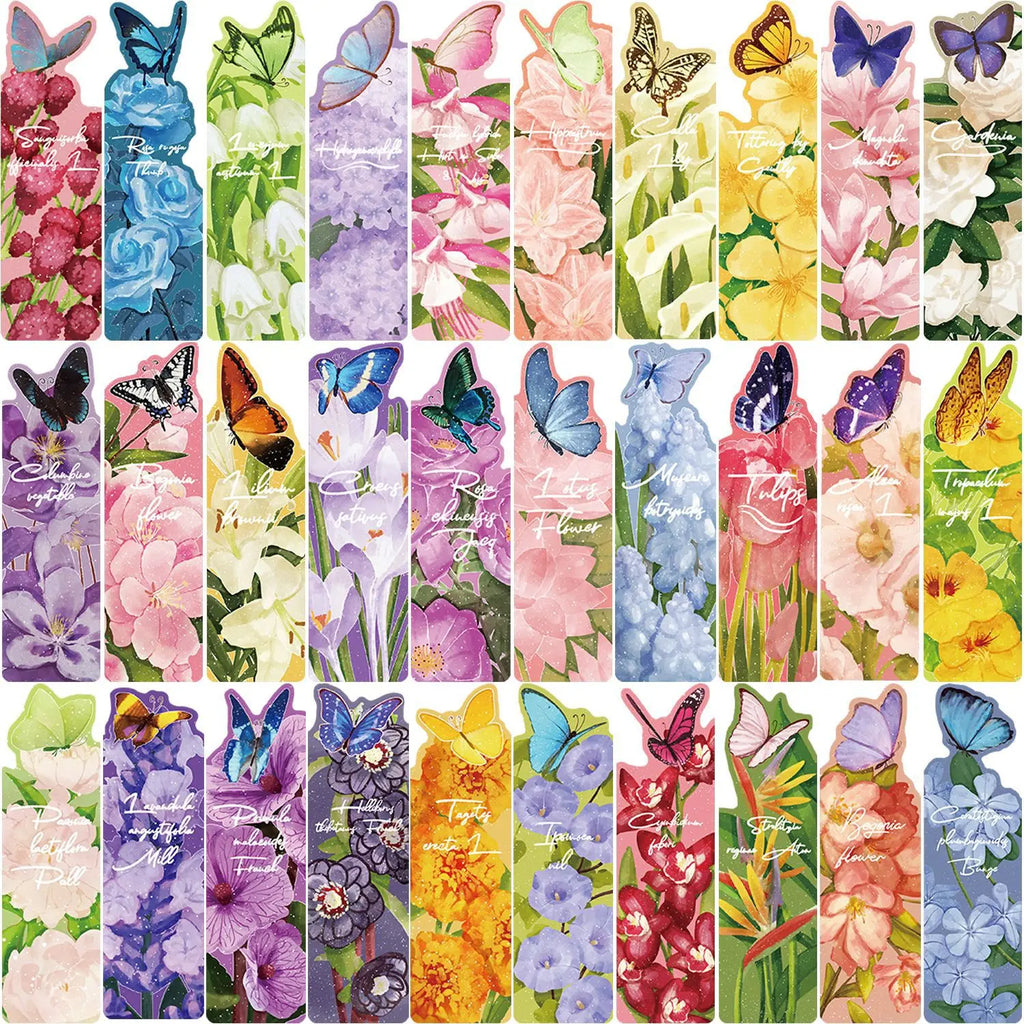 30Pcs Butterfly Floral Series Simple Hand-Account Literary Creative Material Ins Reading Bookmark DIY