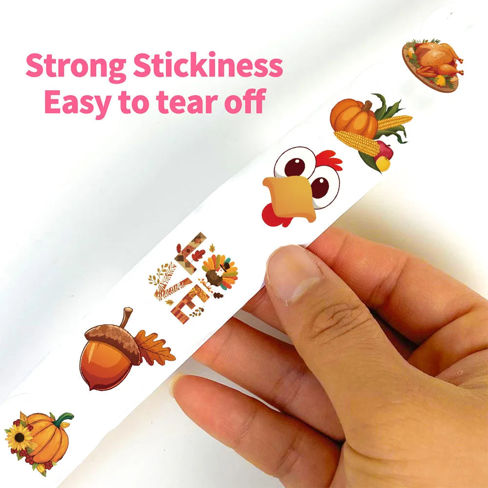 500PCS Thanksgiving Day Curls Seal Stickers DIY Turkey Cartoon Photocard Kawaii Good Harvest Waterproo Diary Scrapbook Sticker ﻿