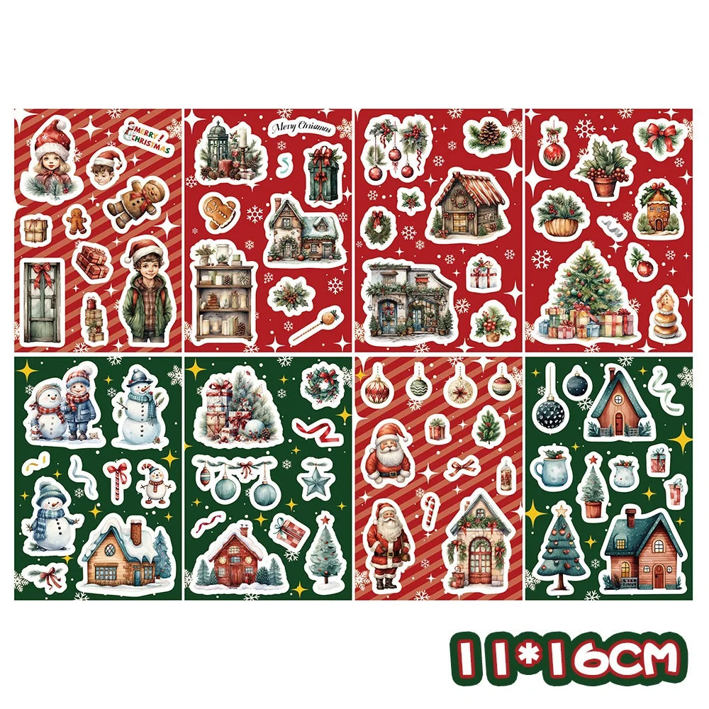 8Pcs Puzzle Cartoon Christmas Snowman Party Make a Face Stickers Handicrafts Waterproof Stickers