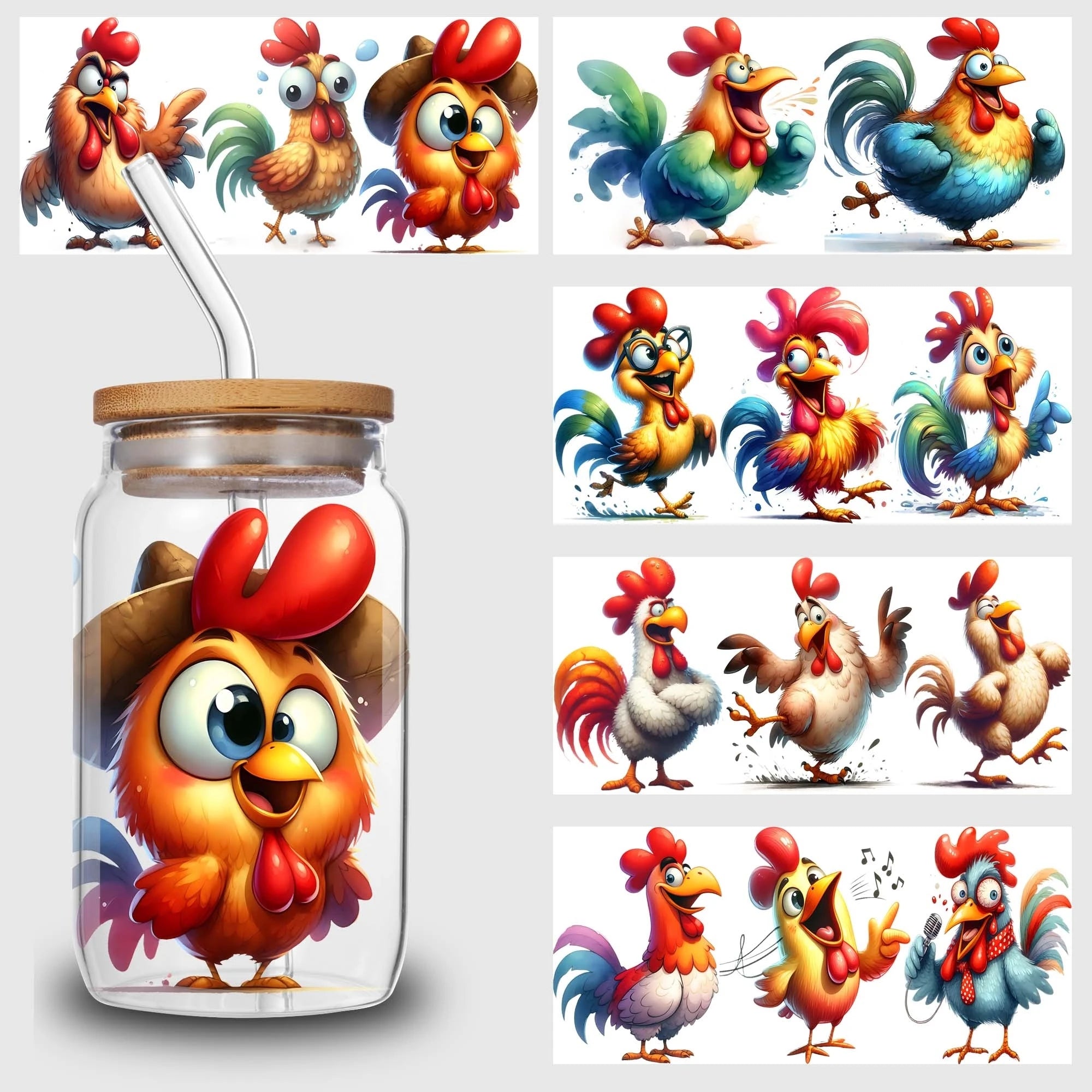 5 sheets animal UV DTF cup packaging suitable for 16oz glass cups, waterproof UV DTF stickers suitable for 16oz glass cups