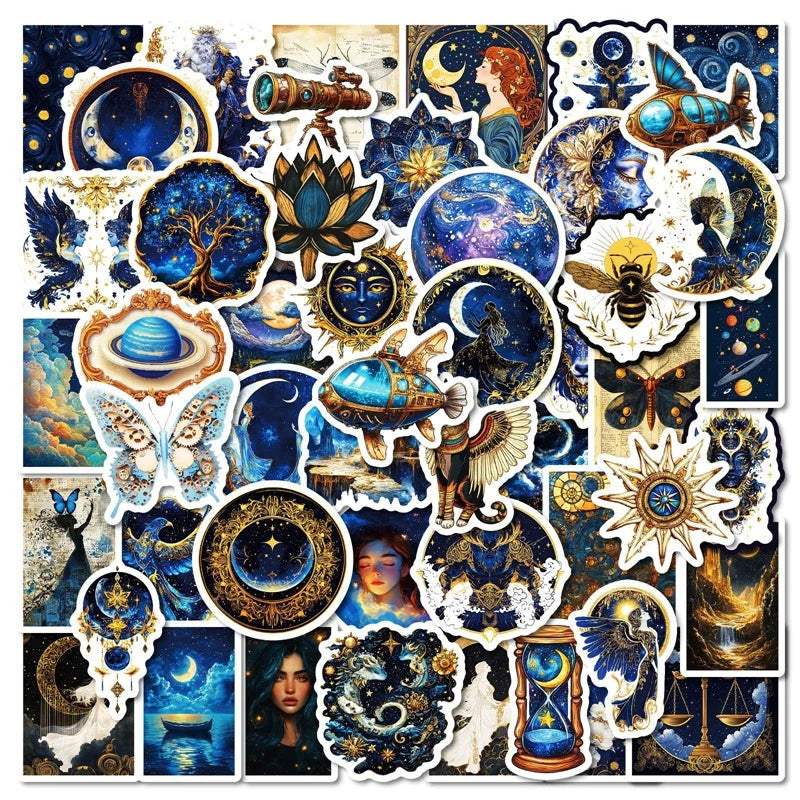 10/30/50PCS Kawaii Blue Starry Sky Sticky PVC Sticker Aesthetic Stationery DIY Decoration Scrapbooking School Supplies for Kids