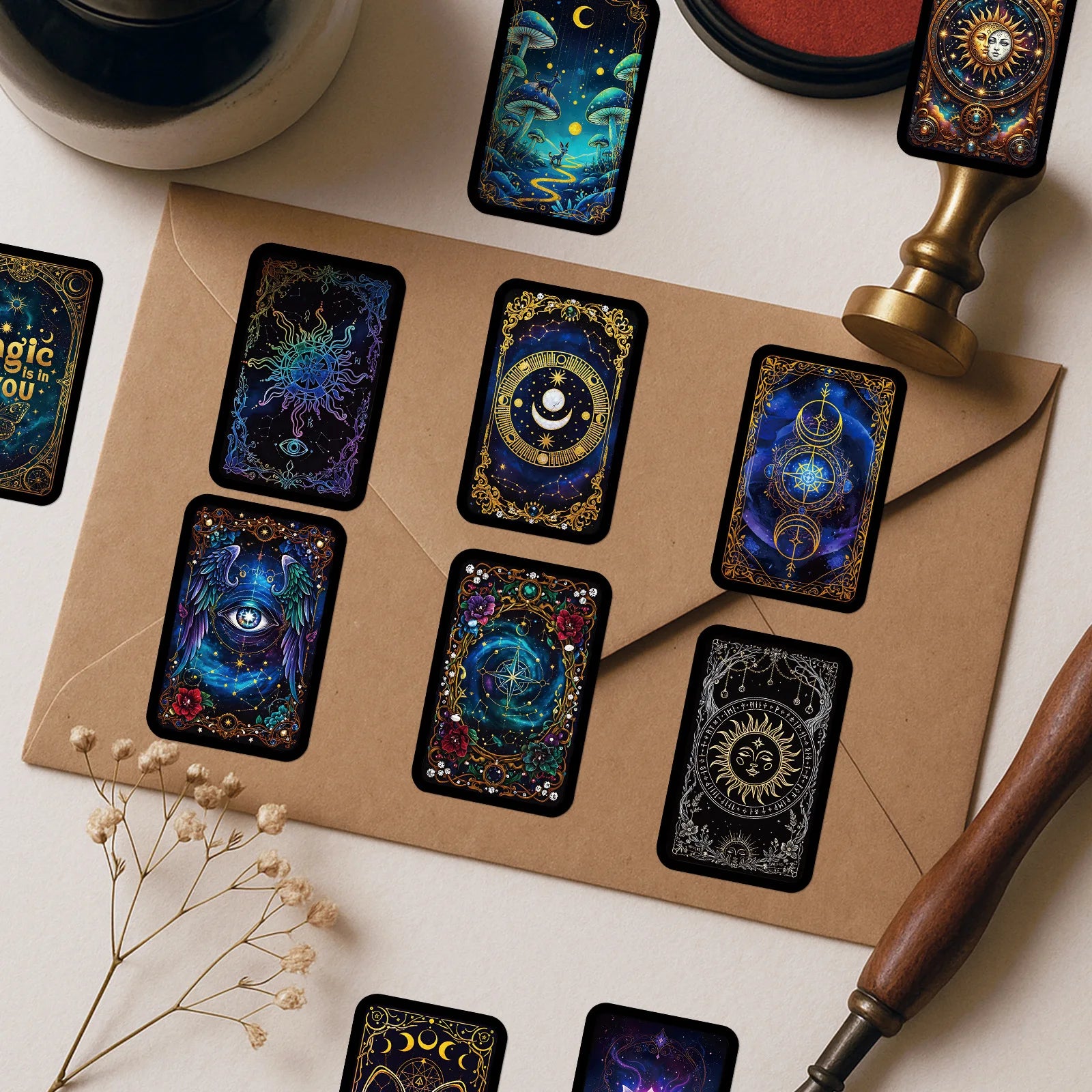 56PCS Celestial Astrology Magic Stickers Sun Moon Tarot Elements Stationery DIY Notebook Album Luggage Aesthetic Sticker