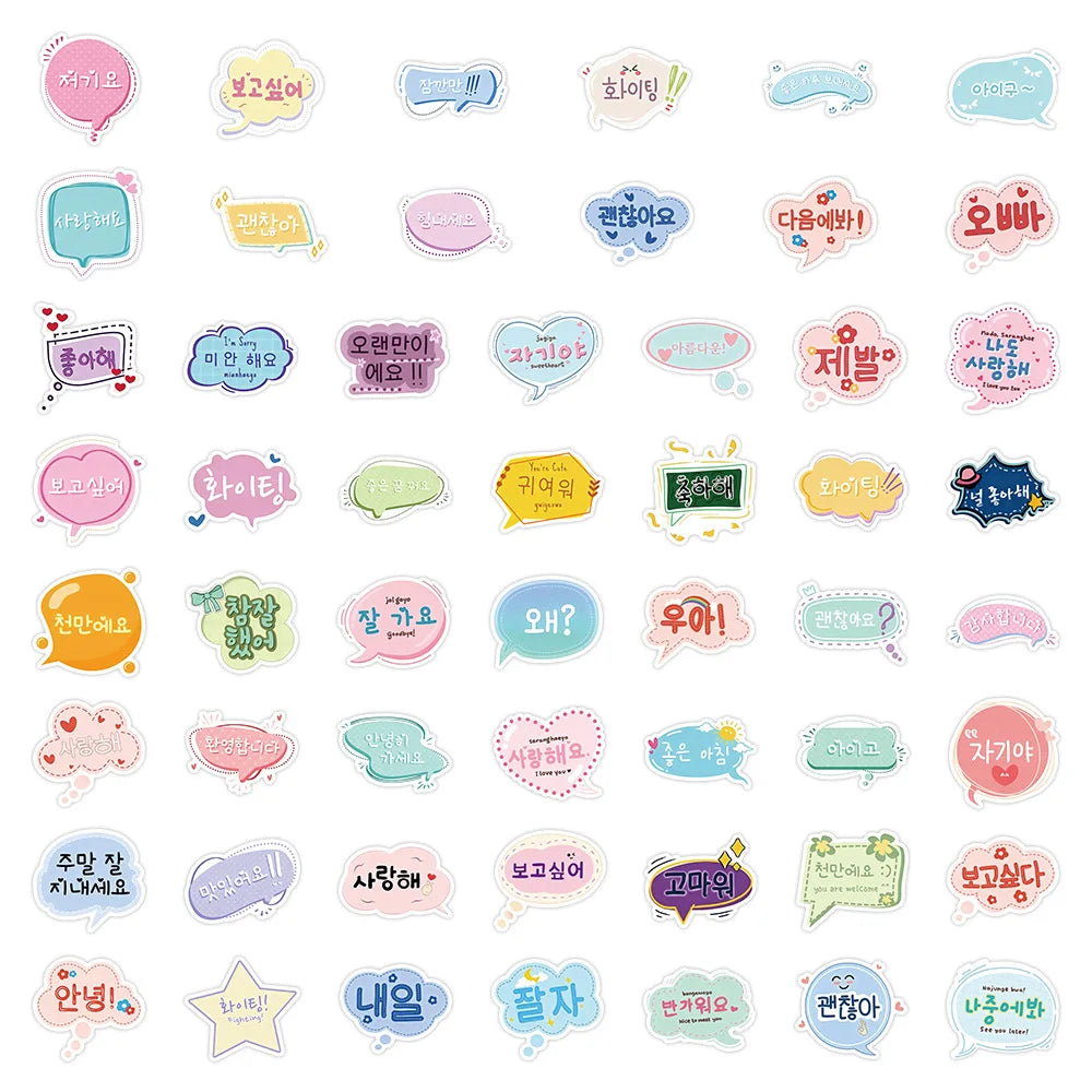 50-Pack Korean Greeting Cartoon Stickers Creative Phone Luggage Refrigerator Stationery Decor Kids Reward Stickers