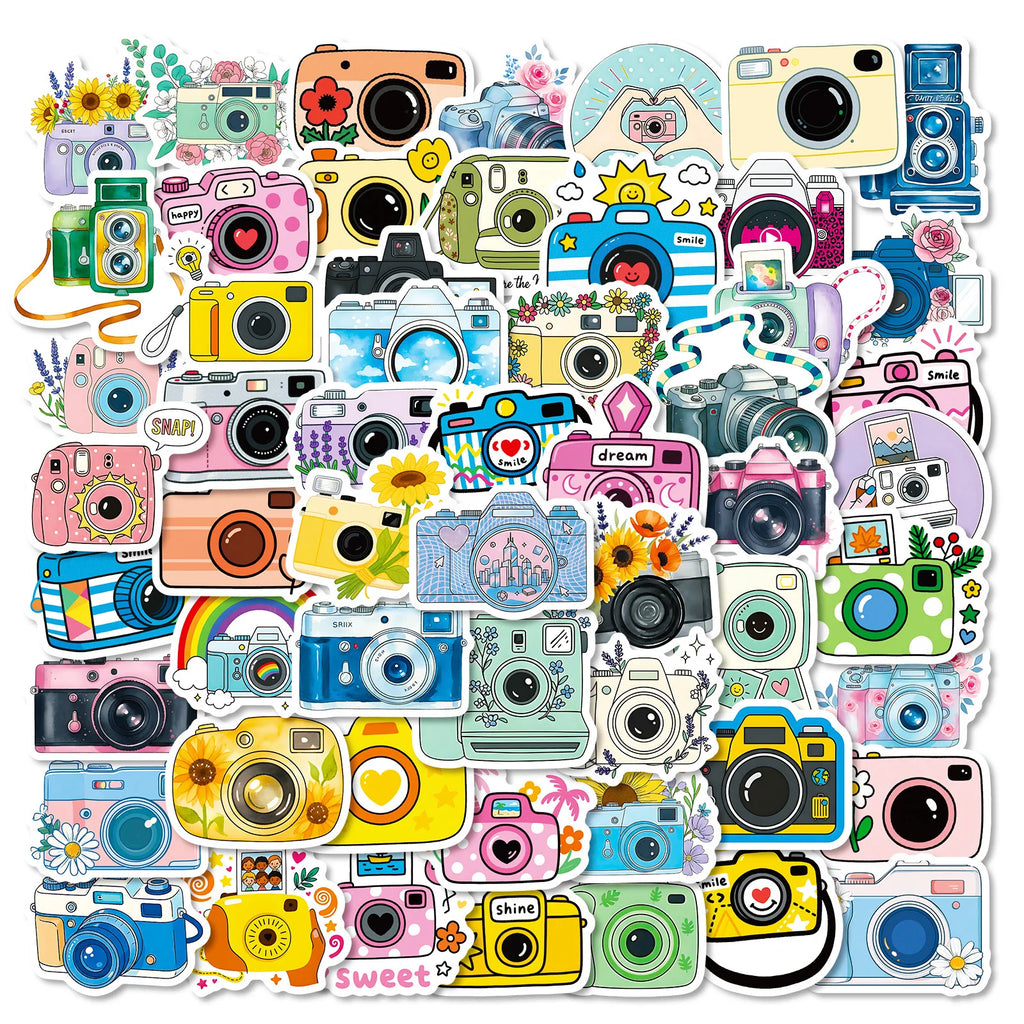 56/112 Pcs New Cartoon Camera Photography Doodle Stickers Creative Cute Handmade Decal Reward for Stationery Box Phone Fridge