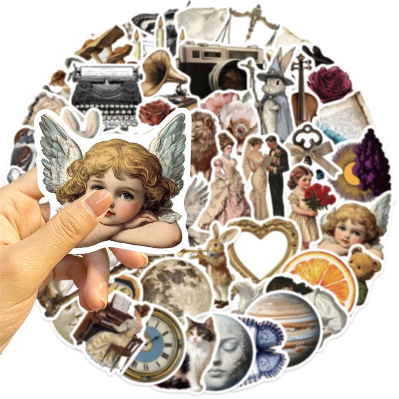 10/30/50PCS Vintage Art PVC Sticky Sticker Aesthetic DIY Children's Decoration Scrapbooking School Supplies for Kids