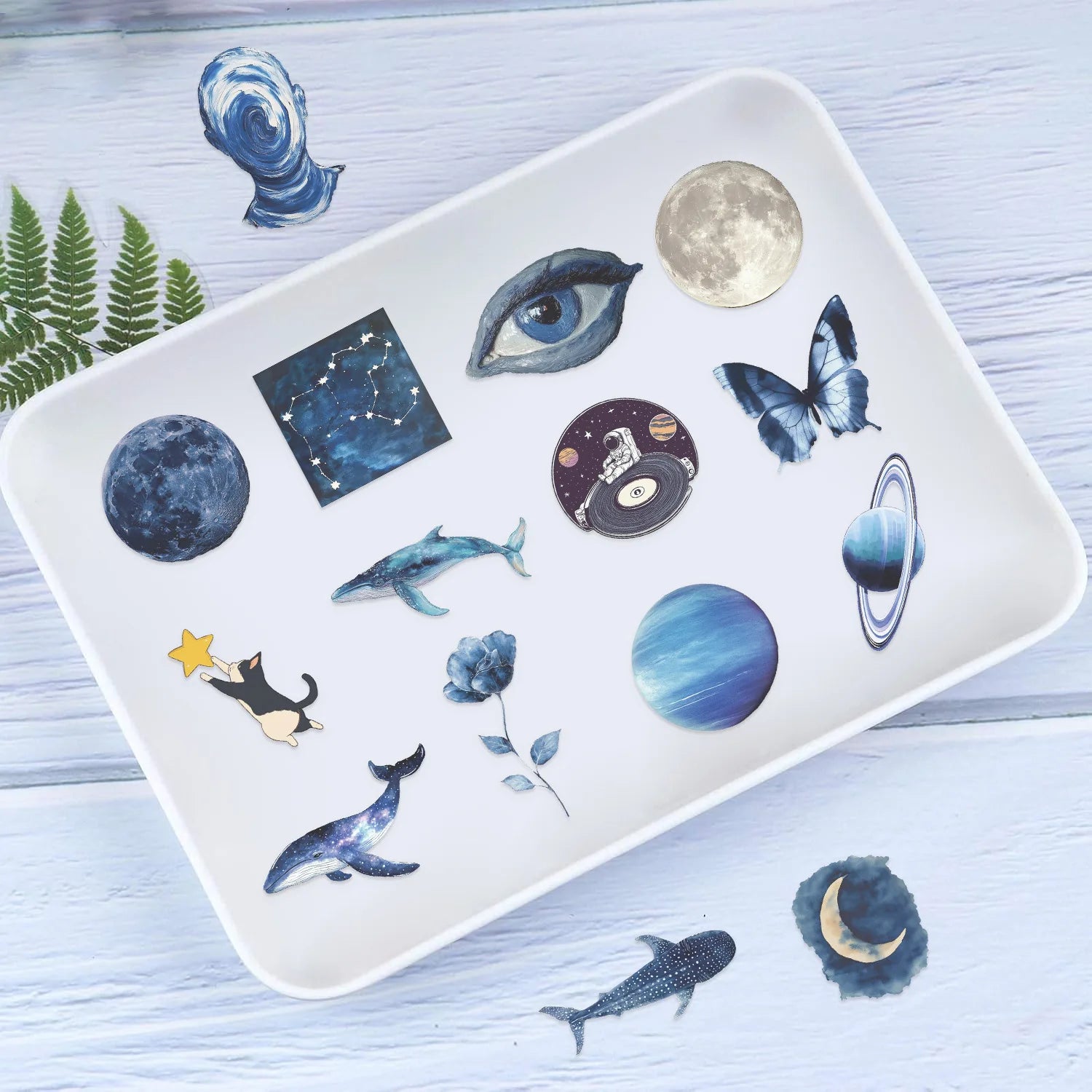 50PCS Blue Space Graffiti Stickers Transparent Waterproof Handbag Material Phone Case Notebook Water Cup Decorative Stickers