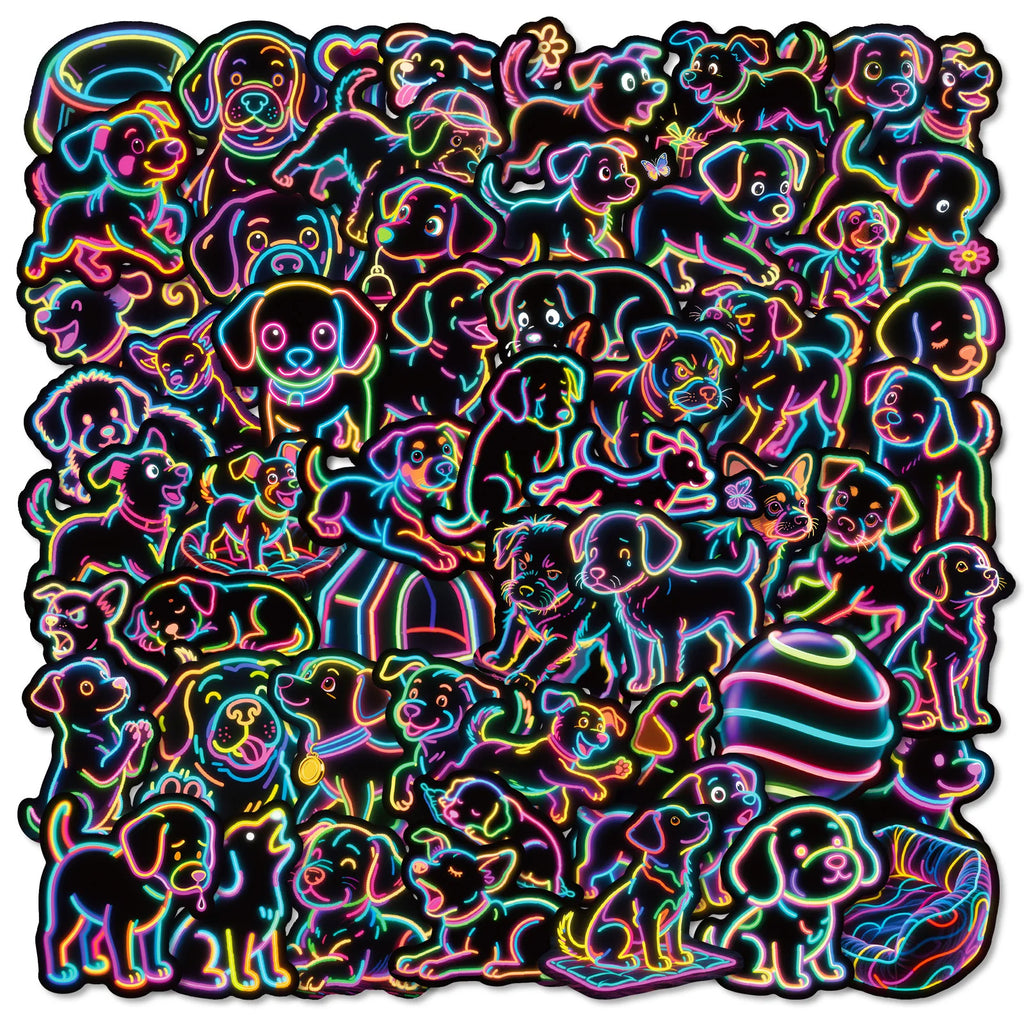 56/112PCS Neon Cartoon Dog Graffiti Stickers Creative Colorful Lantern Cartoon Dog Notebook Water Cup Decoration Stickers