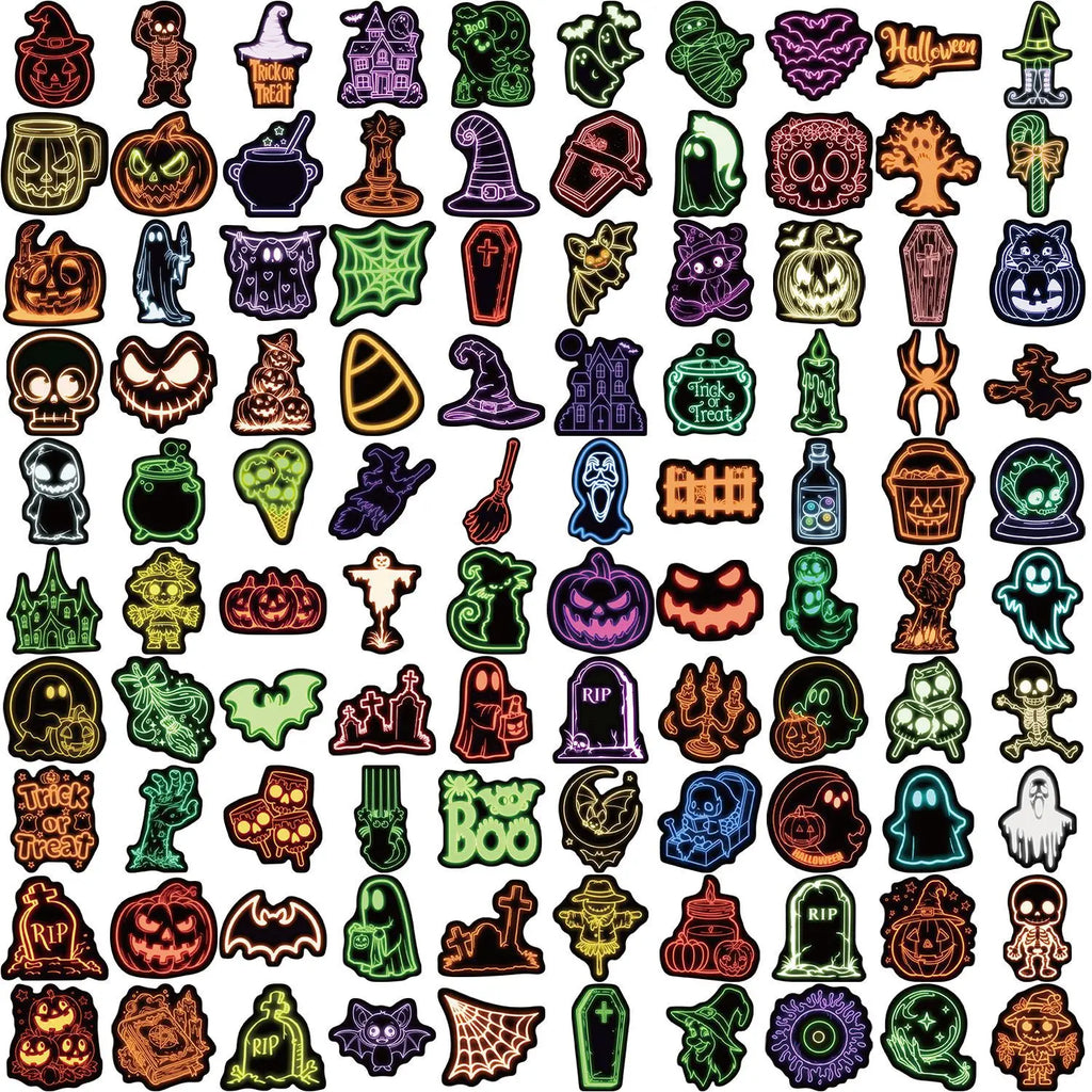 100PCS Cartoon Neon Halloween Graffiti Stickers DIY Decoration Guitar Notebook Luggage DIY Waterproof Stickers