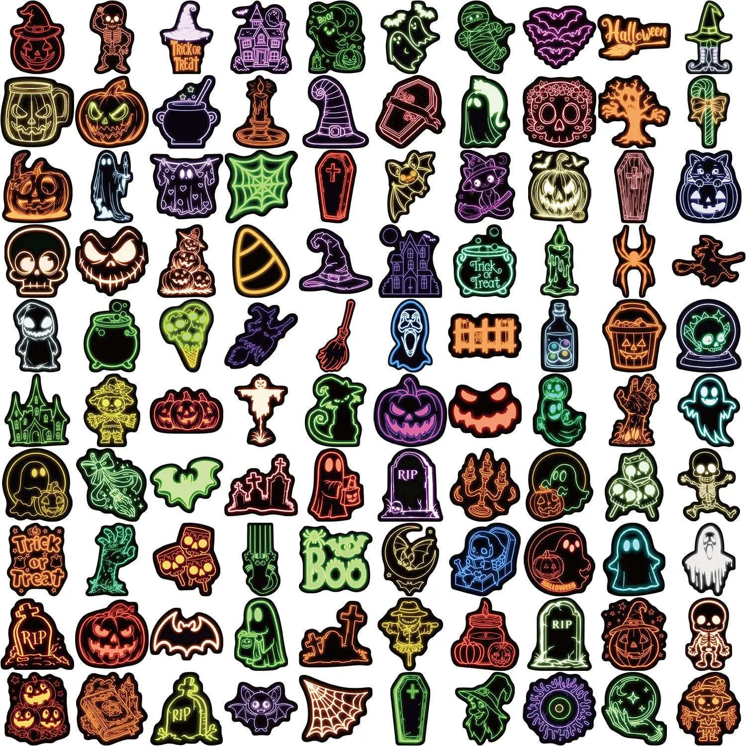 100PCS Cartoon Neon Halloween Graffiti Stickers DIY Decoration Guitar Notebook Luggage DIY Waterproof Stickers