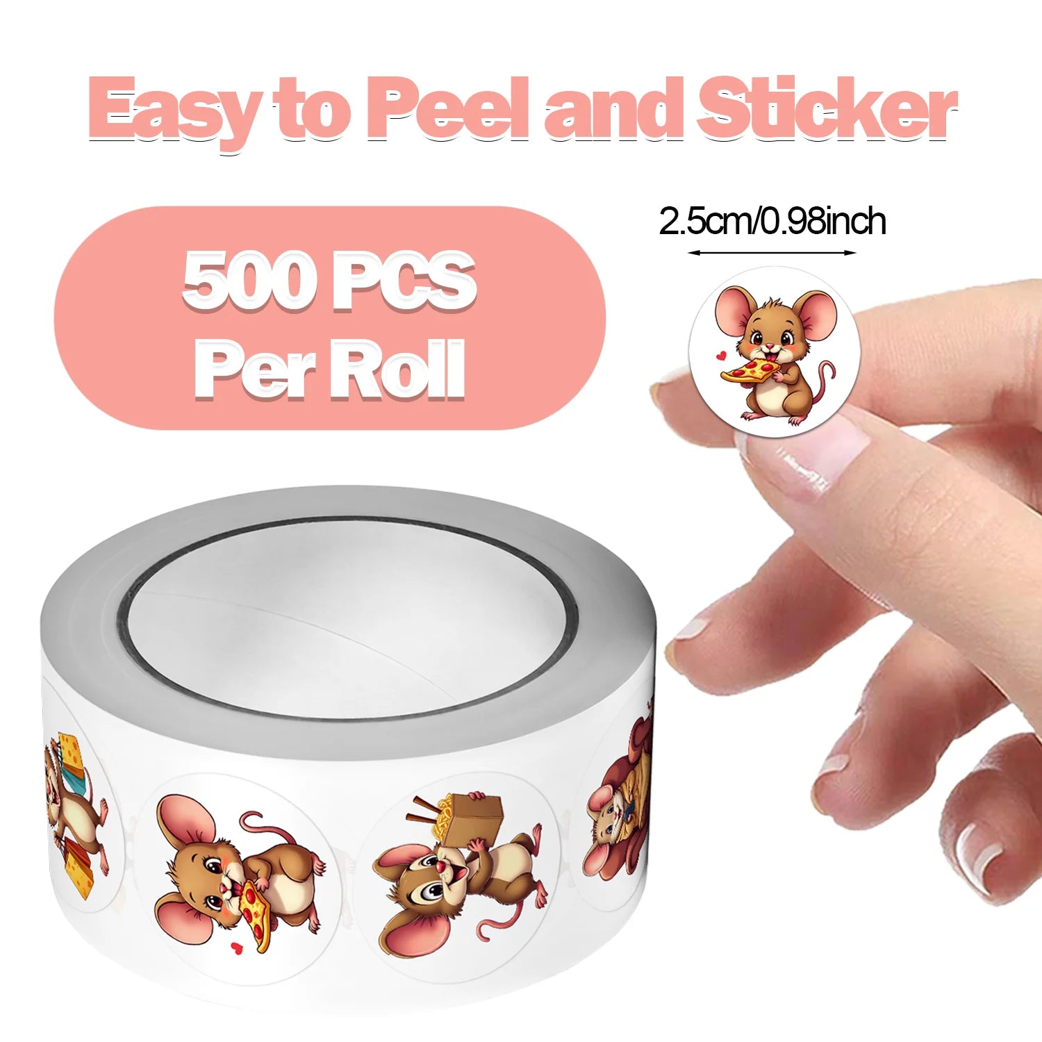 1Roll(500Pcs) Cute City Mouse Happy Life Stickers 2.5cm/1.0" 10 Designs Packaging Home Decor Seal LabelsDecals Diy Adorn Gifts