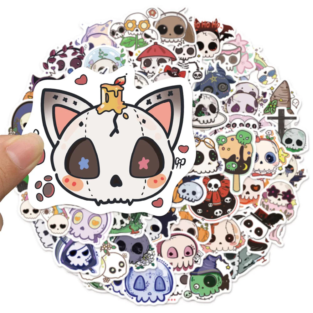60PCS Halloween Funny Skull Sticker Manual Computer Scrapbook Refrigerator Guitar DIY Creative Aesthetic Toy Sticker
