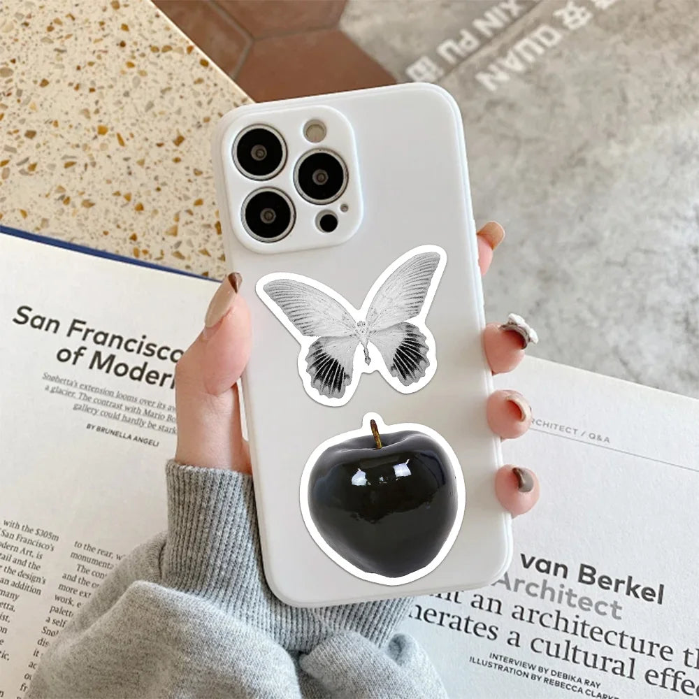 50PCS Black and White Minimalist Cartoon Sticker Bag DIY Sticker Label Tablet Water Cup Decoration Sticker