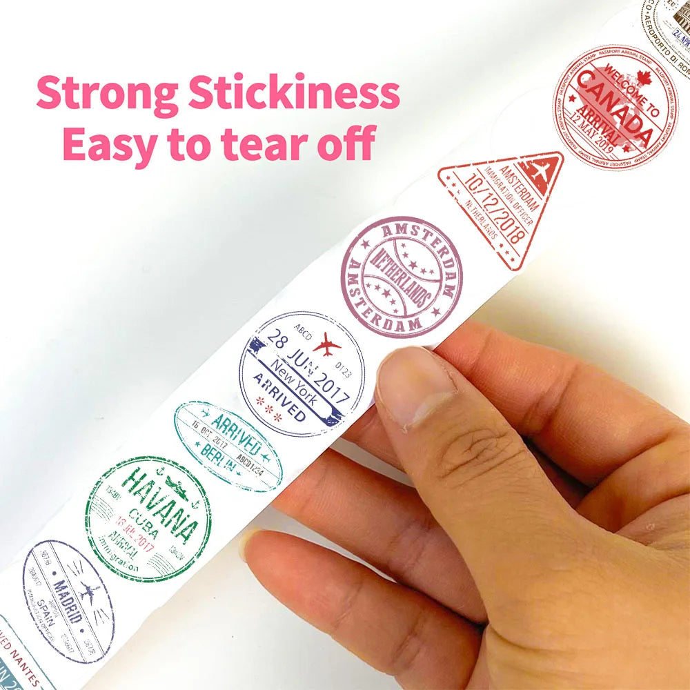500PCS Passport Stamps Roll Sticker Suitcase Bicycle Notebook Scrapbook Motorcycle PVC Classic Classic Guitar Wall Decor Sticker
