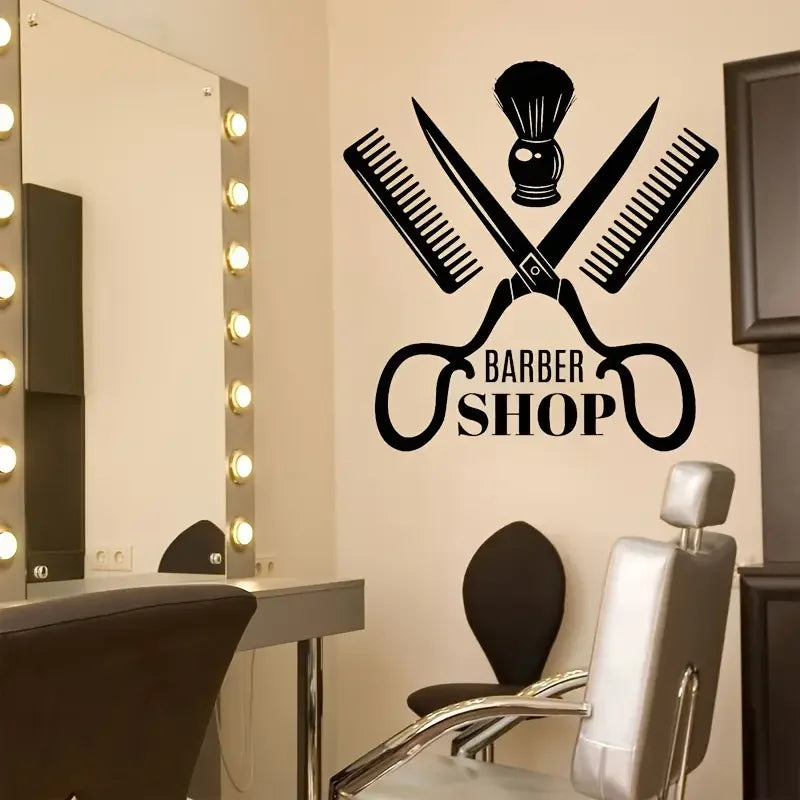 Barber Wall Decals Suitable for Haircut Design - Vinyl Stickers with Hairstyle Art, Modern Barber Shop Window/Glass Decoration,