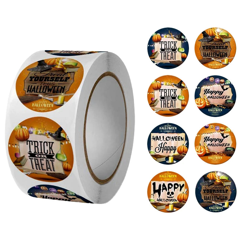 500Pcs Round Cartoon Halloween Day Trick or Treat Stickers 2.5cm/1'' Roll DlY Craft Decoration Scrapbook Label Gift Sealing