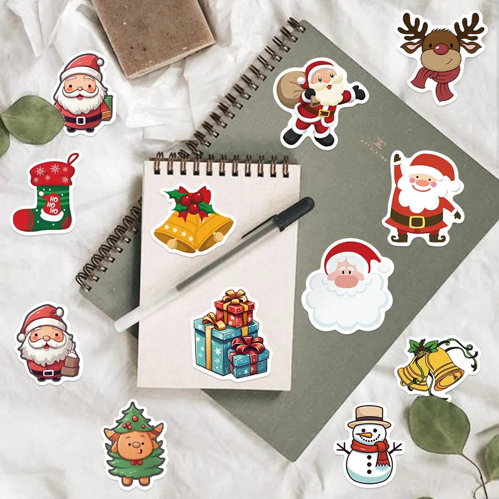 100PCS Santa Claus Graffiti Stickers Decorate Guitar Notebook Luggage DIY Waterproof Holiday Children Stationery Stickers
