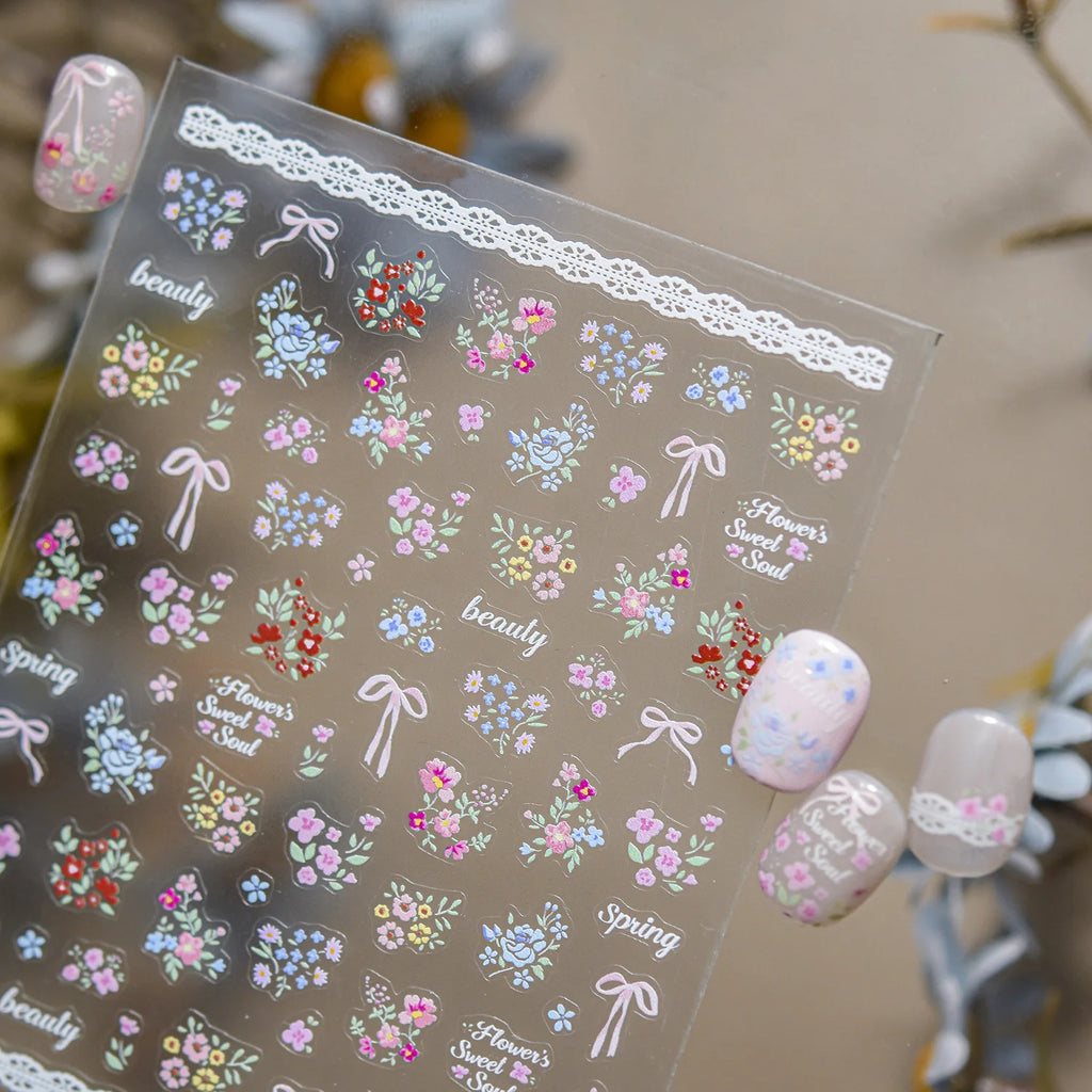 Spring and Summer Lace Flower Theme Nail Stickers Hollow Lotus Leaves Blooming Flowers Self Adhesive Nails 3D Decorations Decals