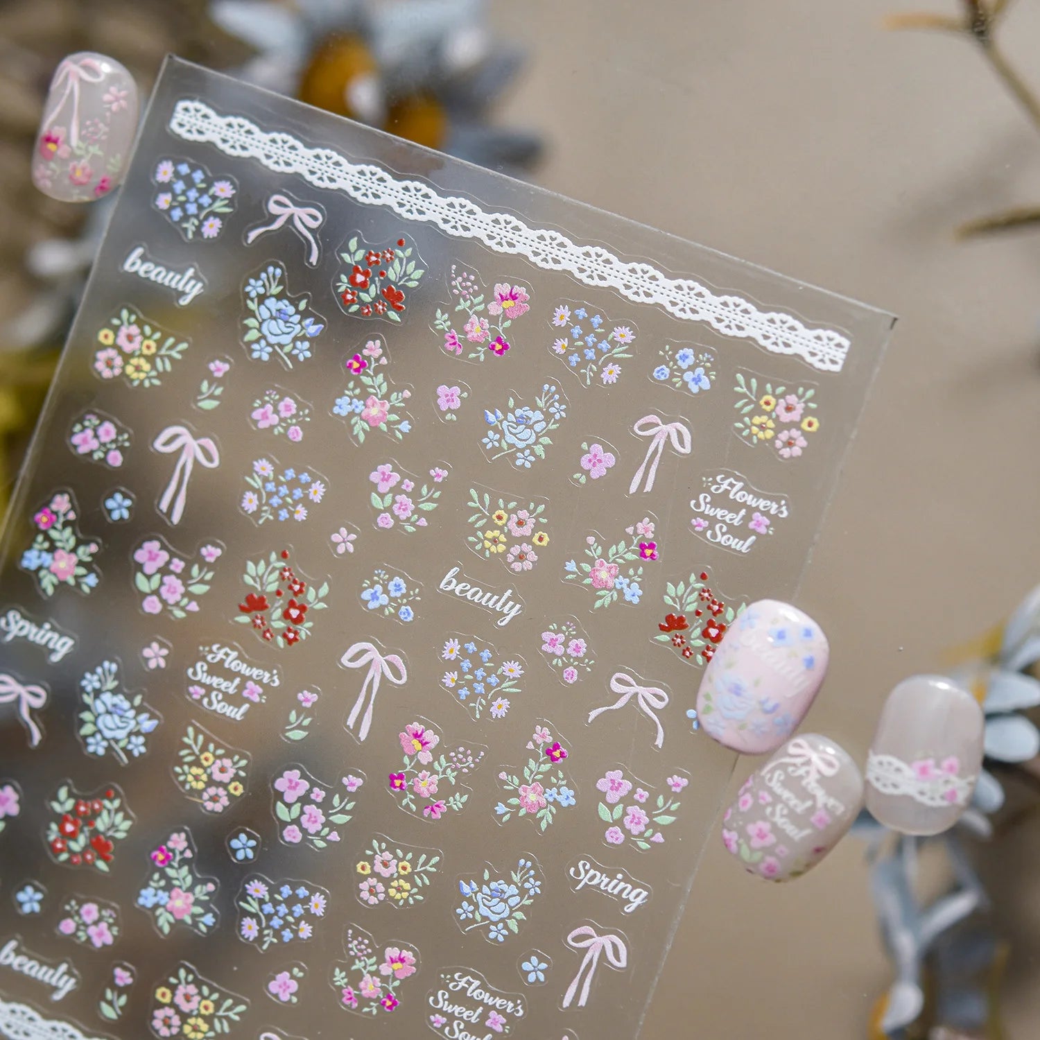 Spring and Summer Lace Flower Theme Nail Stickers Hollow Lotus Leaves Blooming Flowers Self Adhesive Nails 3D Decorations Decals