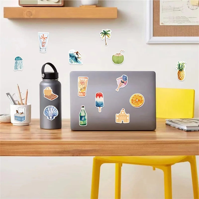 10/30/50PCS Kawaii Summer Life PVC Sticky Sticker Aesthetic DIY Stationery Decoration Scrapbooking School Supplies for Kids