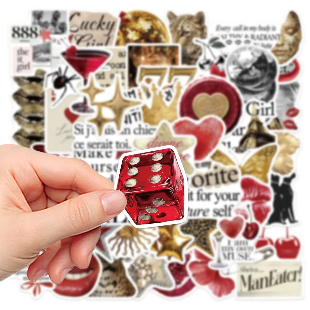 50-100PCS Gold & Red Y2K Stickers DIY Account Phone Cases Water Cups Computer Decoration Waterproof Stickers