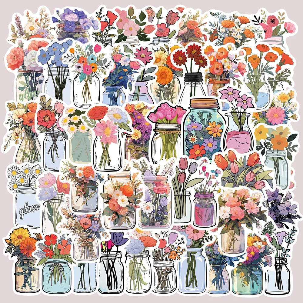 50PCS Vintage Flower Mirror Graffiti Stickes,Decoration Guitar Laptop Luggage DIY Waterproof Sticker