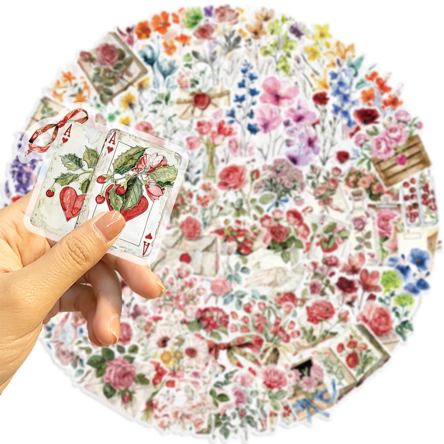 100  PCS Ink Flower Stickers Pack Waterproof Transparent PET Booklet Flower Material Decorative Guitar Notebook