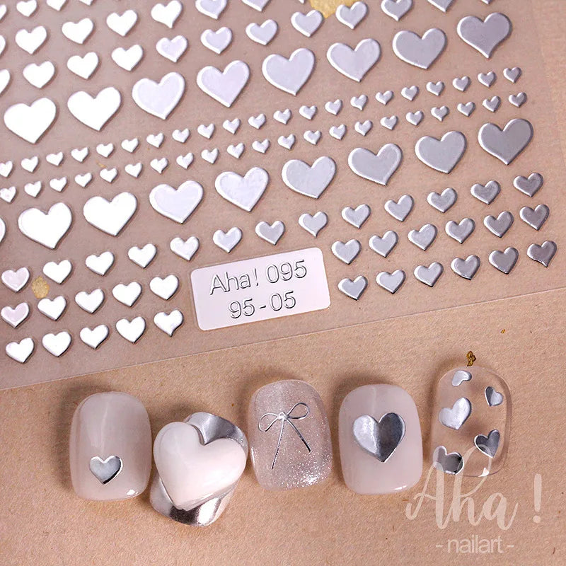 Love Nail Stickers 2025 New Style Heart Metal Red Nail Stickers Nail Accessories Back Adhesive Manicure Decorations Decals DIY