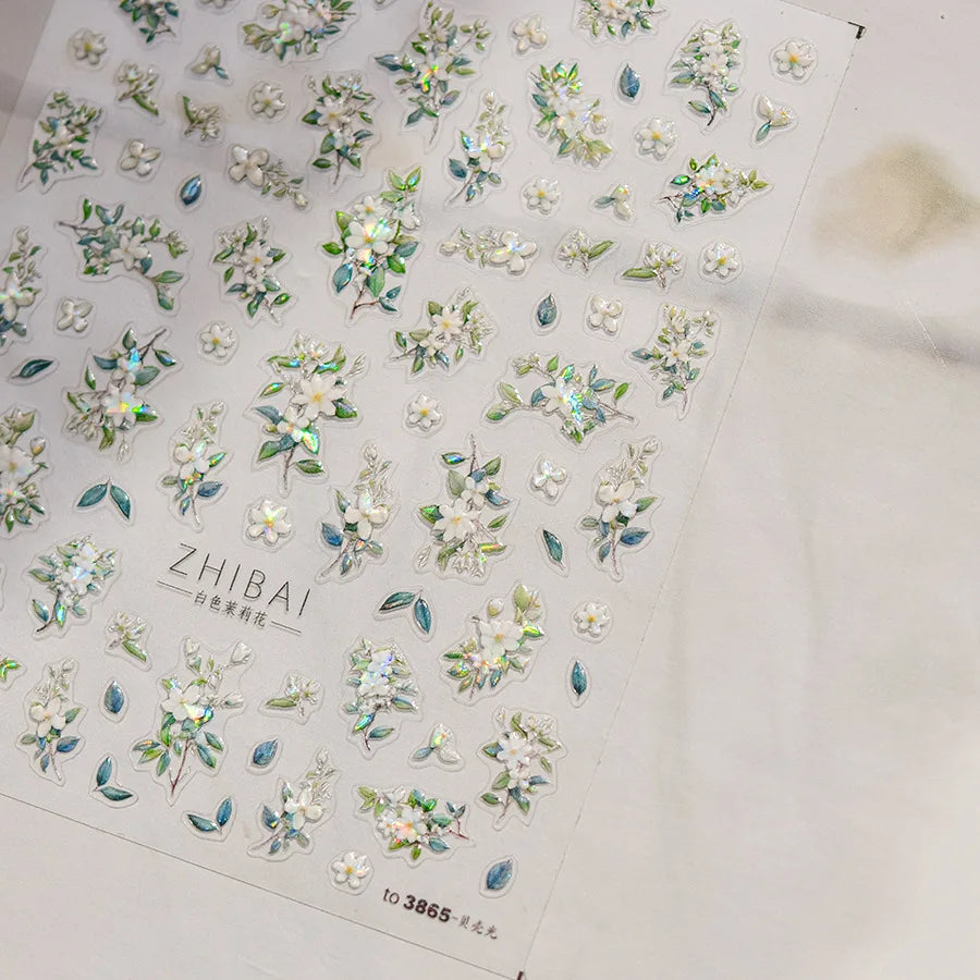 Hot Stamping Nail Stickers Exquisite Retro Watercolor Flower Nail Art 3D Decorations Stickers DIY Back Adhesive Manicure Decals
