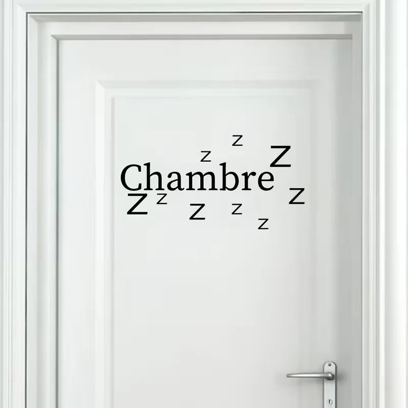 1pc French Country Style "Chambre" & Zzz Sleep Design Self-Adhesive Door Sticker - Black Lettering on White Background, Durable