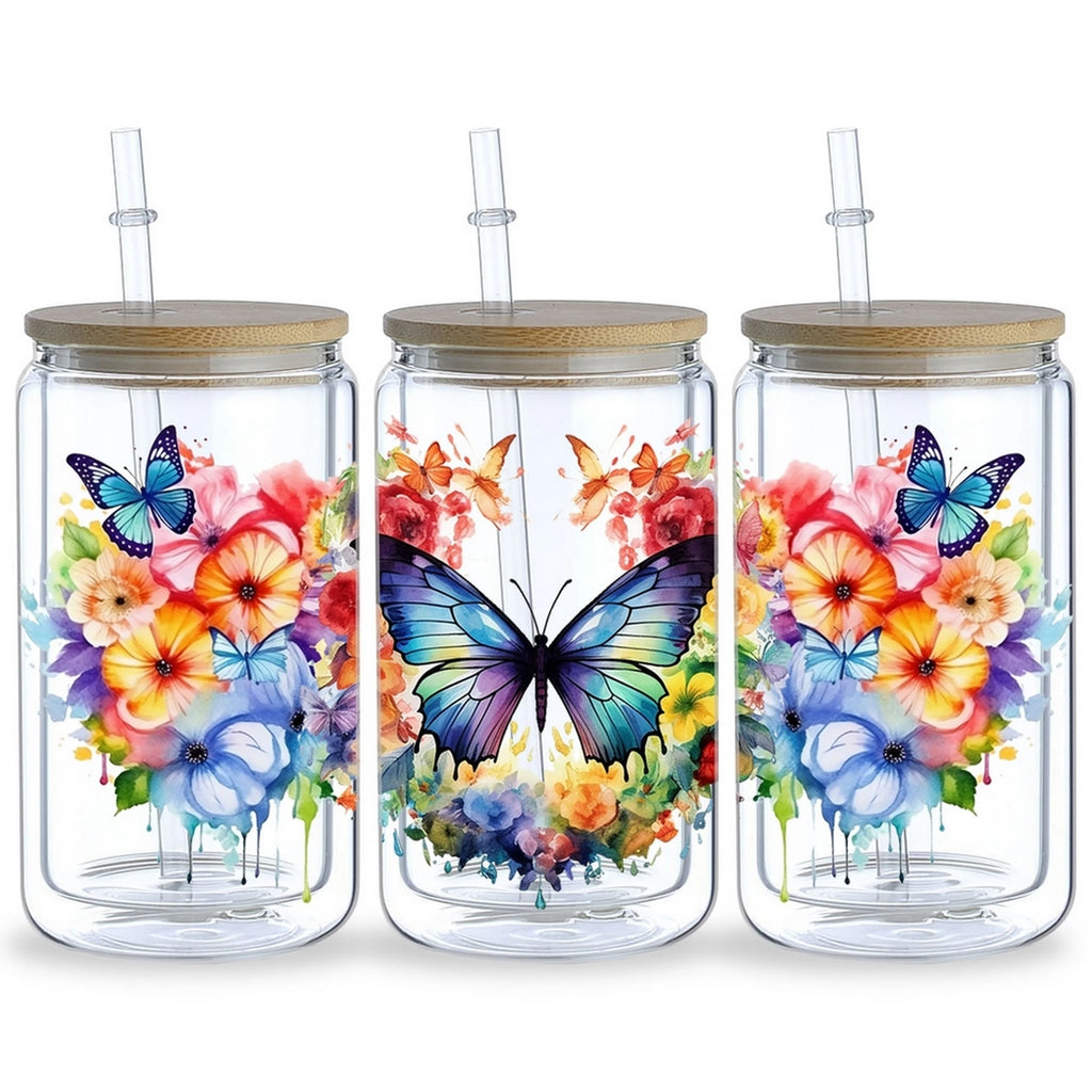 5 sheets Butterfly UV DTF Cup Stickers, DTF Friction Transfer Stickers, Waterproof Animal Transfer Stickers for 16oz Glass
