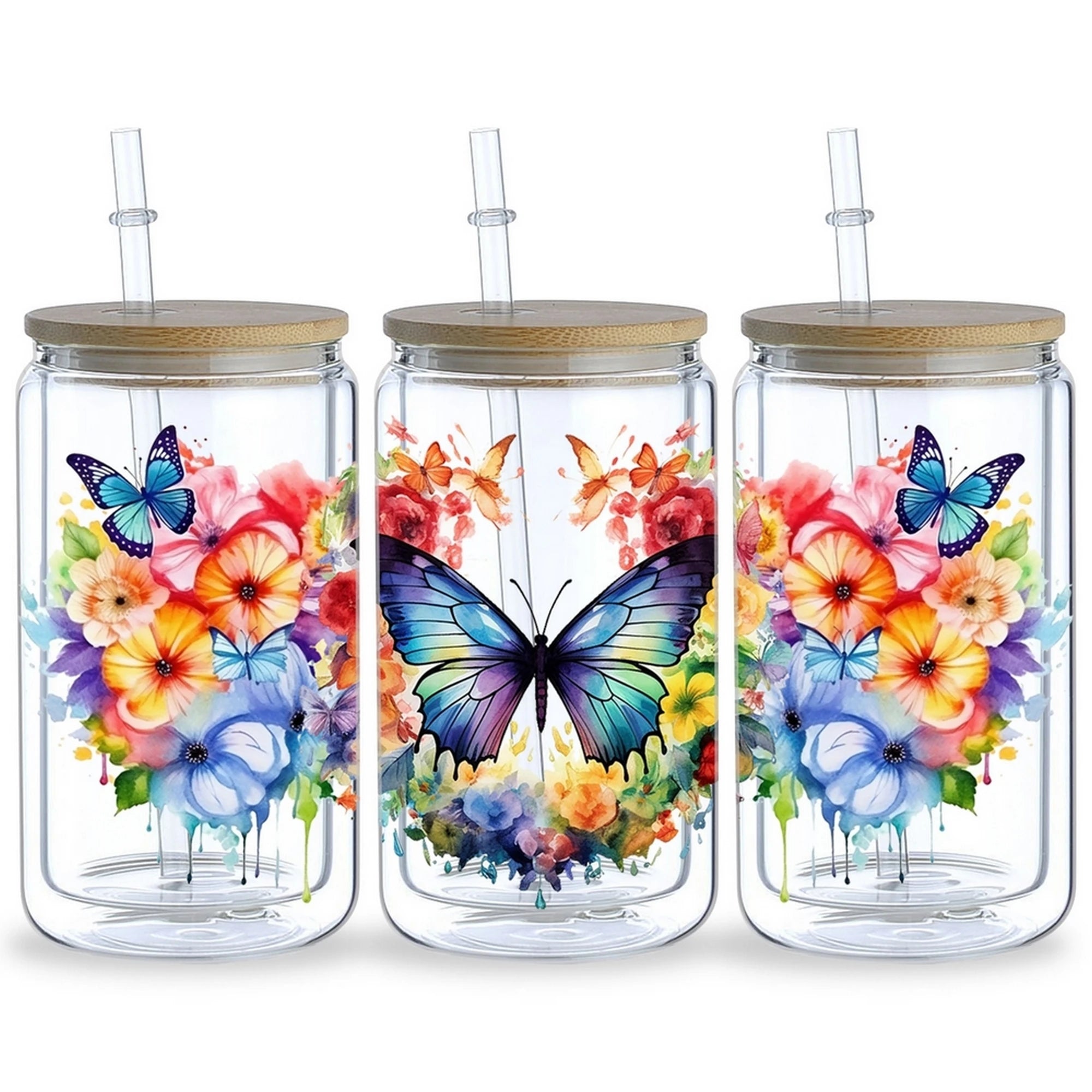 5 sheets Butterfly UV DTF Cup Stickers, DTF Friction Transfer Stickers, Waterproof Animal Transfer Stickers for 16oz Glass