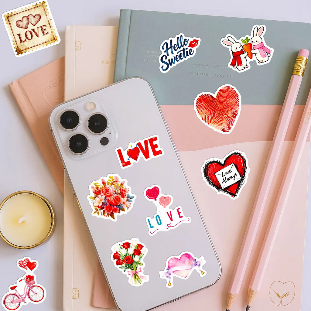 56/112Pcs Valentine's Day Red Stickers for Gift Box Case File Bag Lunch Box Helmet Drawer Fridge Wardrobe Reusable Decoration