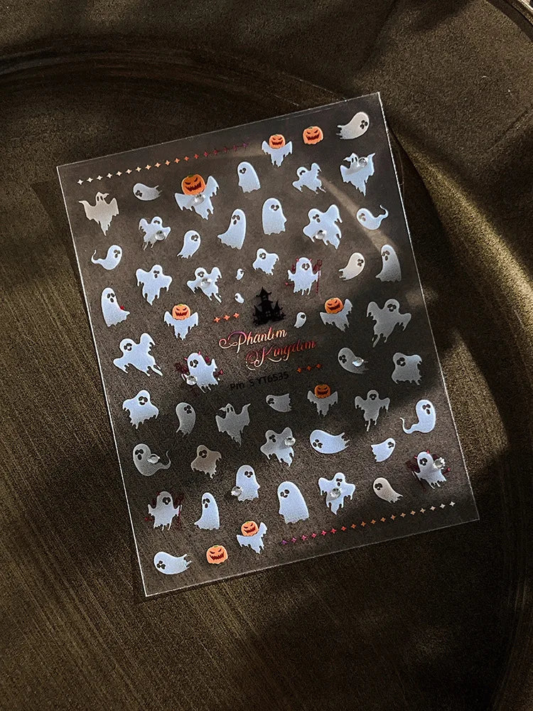 Ghost Nail Art Stickers 5D Halloween Pumpkin Ghost Self Adhesive Transfer For Nails DIY 3D Manicure Decorations Decals Stickers