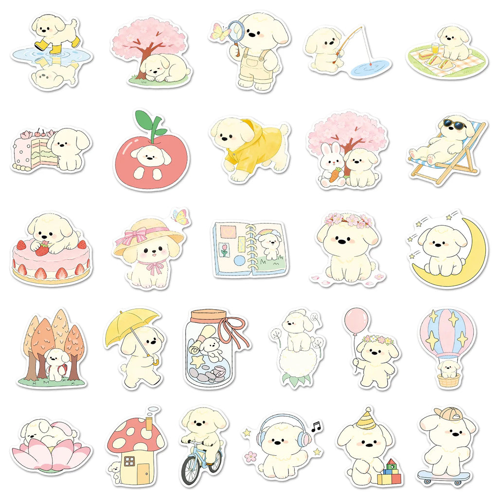 52-Piece Spring Puppy Cute Pet Animal Girl's Heart Doodle Stickers Waterproof Decorations for Guitars Luggage Mobiles Notebooks